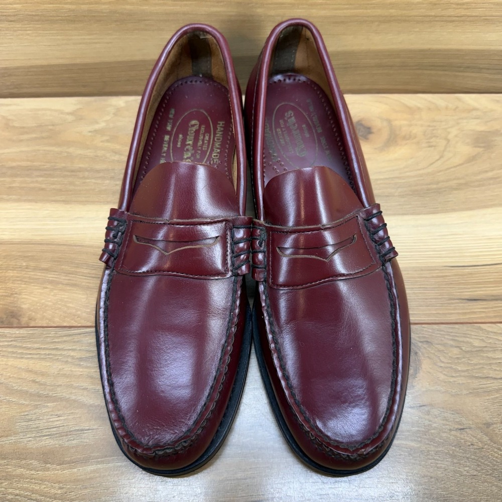 CHURCH'S Vintage Penny Loafers Mens 9 M Burgundy Leather Handmade Old Money